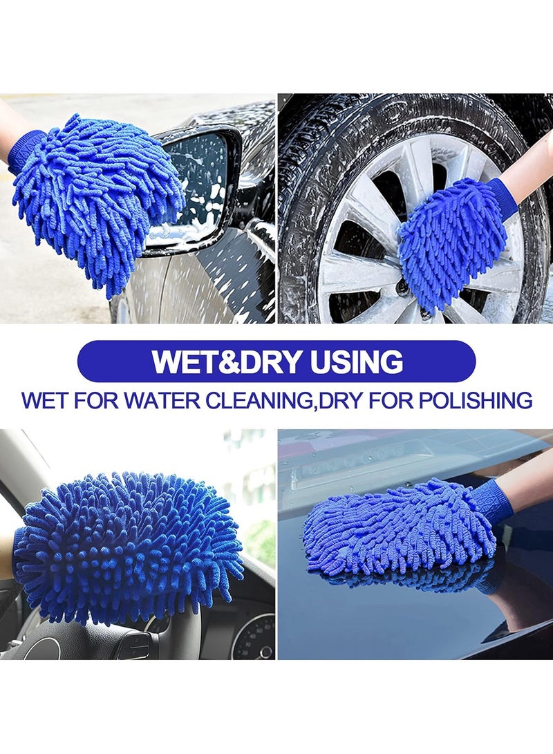 3XR Double Sided Microfiber Ultra Soft Car Washing Mitt Reusable Duster Gloves for Wet/Dry Application 1PCS Blue - Image 5
