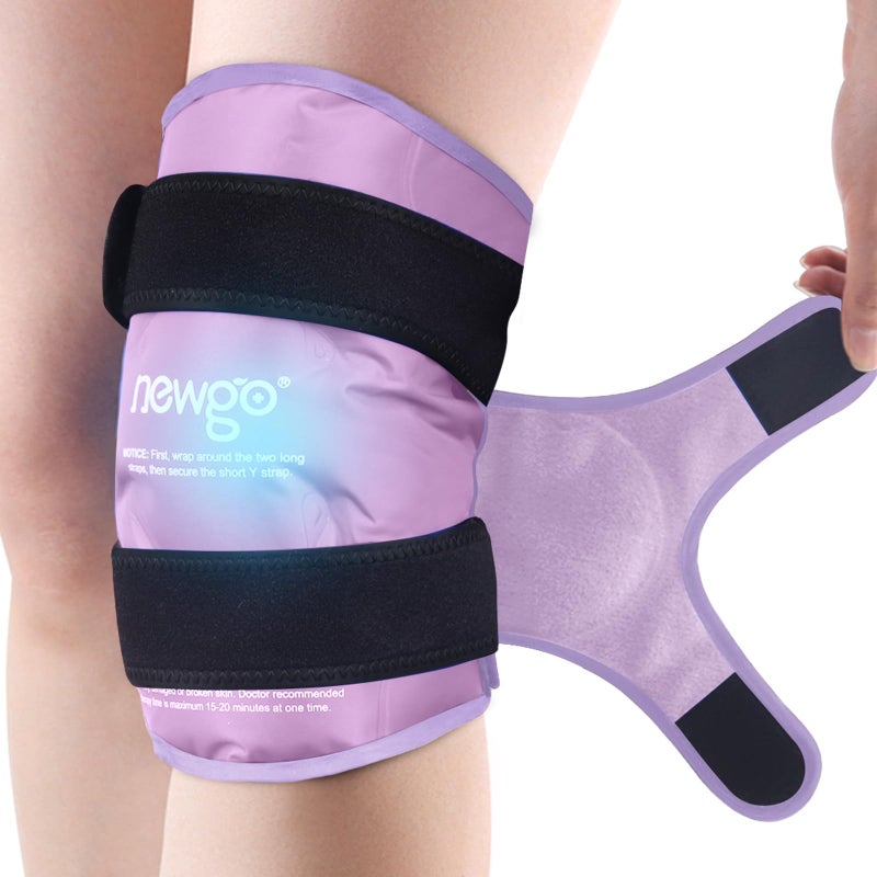 NEWGO Ice Pack for Knee Replacement Surgery Reusable Gel Cold Pack Wrap Around Entire Knee Ice Pack Wrap for Injuries Pain Relief Meniscus Tear ACL Swelling Purple