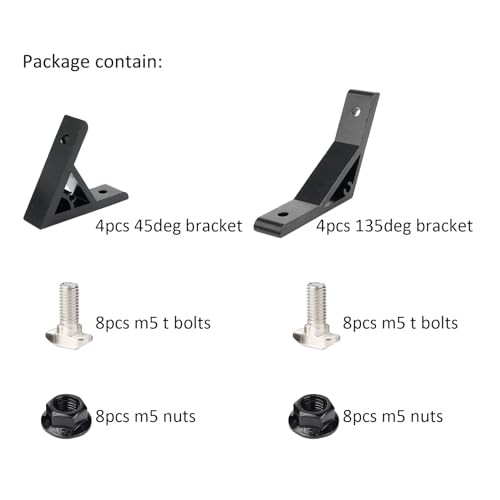 BLCCLOY 4Pcs 45deg, 4Pcs 135deg 2020 Aluminum Extrusion T Slot Angle Bracket 20 Series Extruded Hardware 45 Degree Joint Corner Connector for 45° 135 Degree 20/20 80 20 2040 Black Aluminum Profile - Image 2
