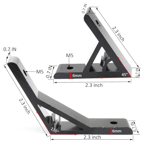BLCCLOY 4Pcs 45deg, 4Pcs 135deg 2020 Aluminum Extrusion T Slot Angle Bracket 20 Series Extruded Hardware 45 Degree Joint Corner Connector for 45° 135 Degree 20/20 80 20 2040 Black Aluminum Profile - Image 3