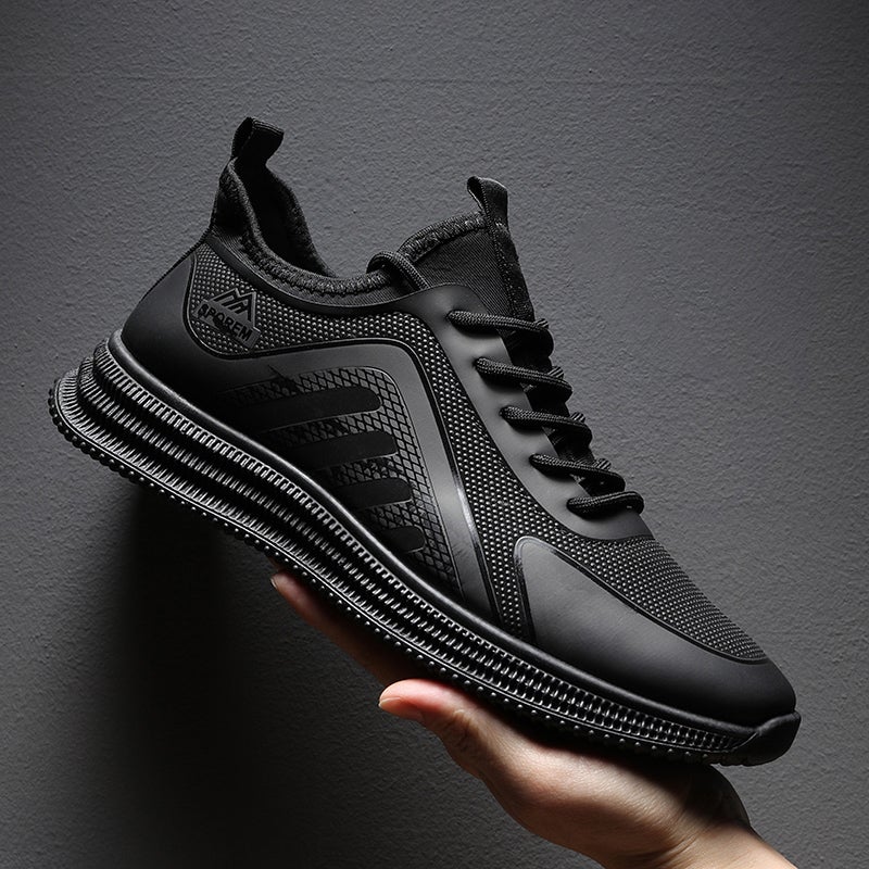 أحذية الرجال الصيفية القابلة للتنفس بسطح شبكي أحذية طيران رياضية عادية للعمل الأسود لحماية العمال أحذية潮 - Image 1