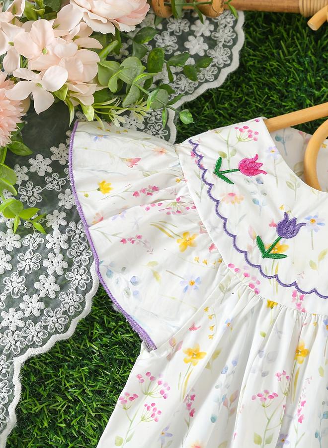 Take Two Girls Embroidery Round Neck A-Line Dress - Image 4