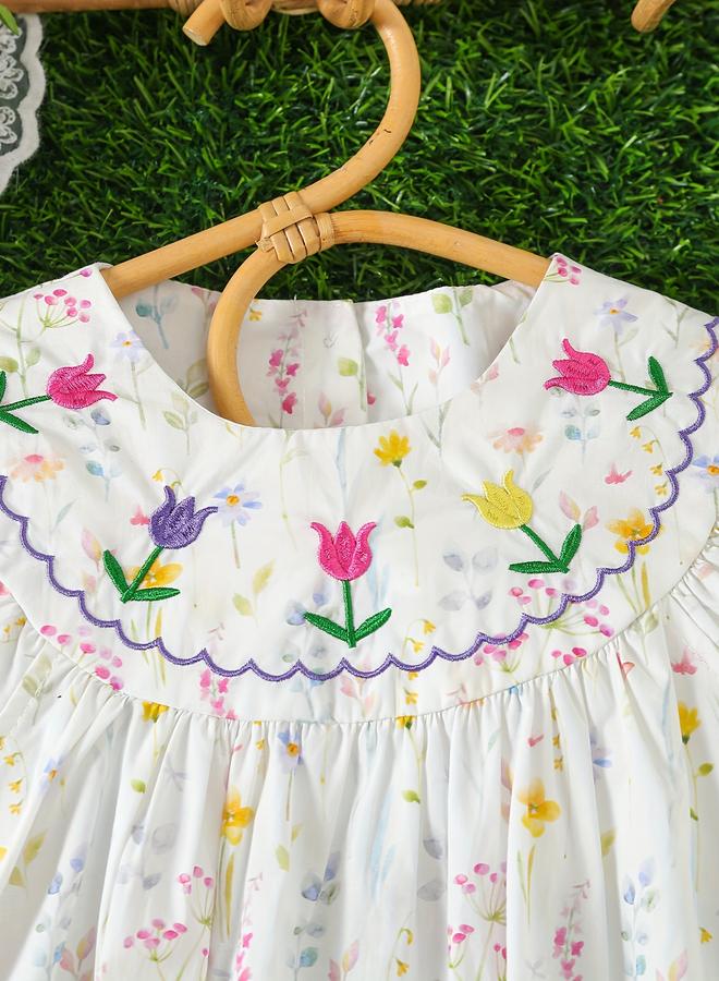 Take Two Girls Embroidery Round Neck A-Line Dress - Image 3