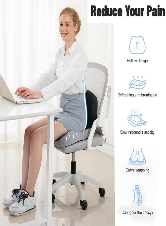 SAMLOO Ergonomic Seat Cushion for Back Pain & Sciatica Relief – Memory Foam Chair Pad for Office Chairs Wheelchair Car & Truck Drivers – Non-Slip Design for Long Sitting Comfort (Black) - Image 3