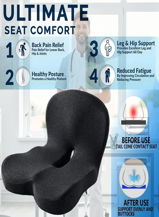 SAMLOO Ergonomic Seat Cushion for Back Pain & Sciatica Relief – Memory Foam Chair Pad for Office Chairs Wheelchair Car & Truck Drivers – Non-Slip Design for Long Sitting Comfort (Black) - Image 4