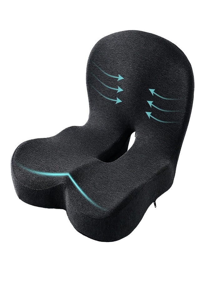 SAMLOO Ergonomic Seat Cushion for Back Pain & Sciatica Relief – Memory Foam Chair Pad for Office Chairs Wheelchair Car & Truck Drivers – Non-Slip Design for Long Sitting Comfort (Black) - Image 1