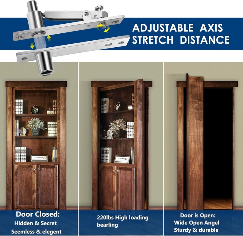 HBL Heavy Duty Pivot Hinge for Wood Door - ' Stainless Steel Hidden Door Hinge for Secret Door, with 360 Degree Rotation, Invisible Pivot Door Hardware for Bookshelf. - Image 4