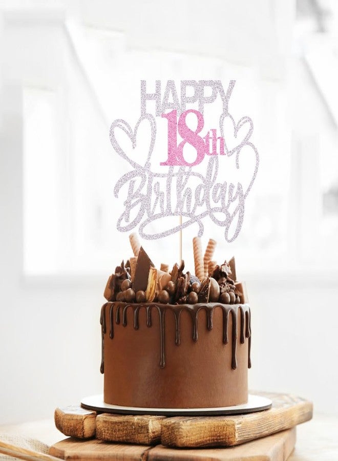 YUINYO Silver pink Glitter Happy 18th Birthday Cake Topper, 18th Birthday/Anniversary Cake topper (Silver pink-18th) - Image 5