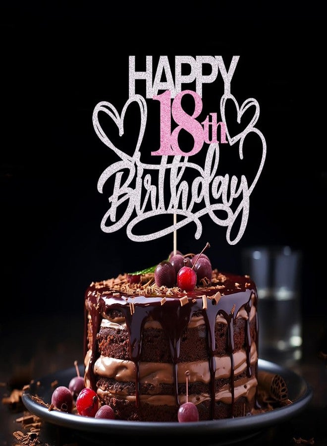 YUINYO Silver pink Glitter Happy 18th Birthday Cake Topper, 18th Birthday/Anniversary Cake topper (Silver pink-18th) - Image 4