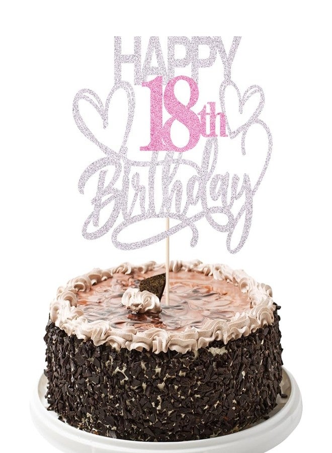 YUINYO Silver pink Glitter Happy 18th Birthday Cake Topper, 18th Birthday/Anniversary Cake topper (Silver pink-18th) - Image 1