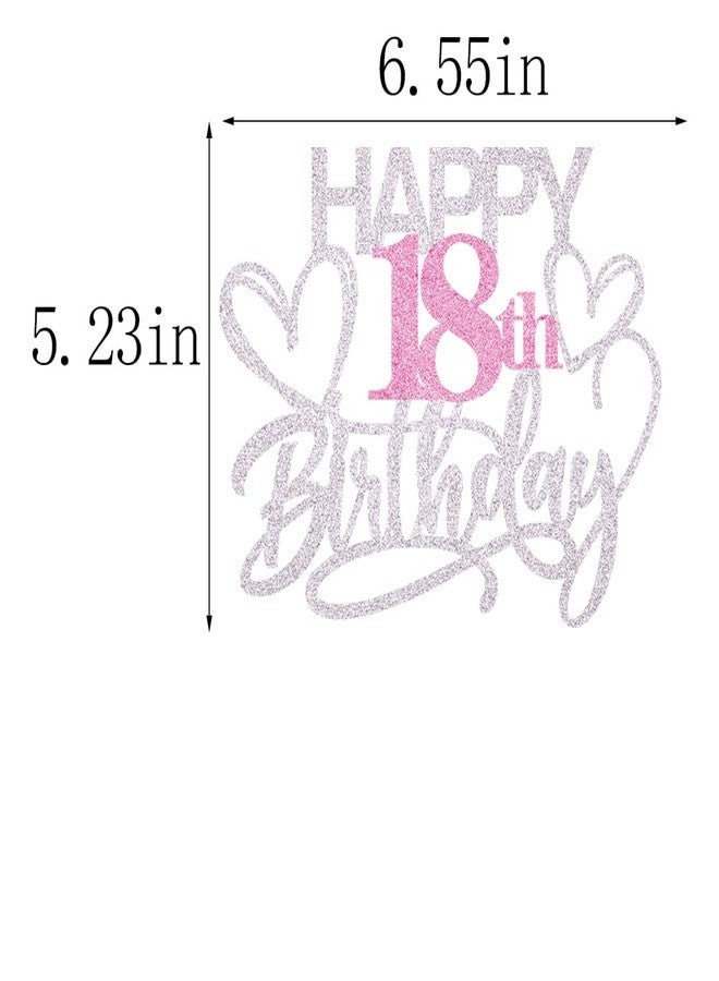 YUINYO Silver pink Glitter Happy 18th Birthday Cake Topper, 18th Birthday/Anniversary Cake topper (Silver pink-18th) - Image 2