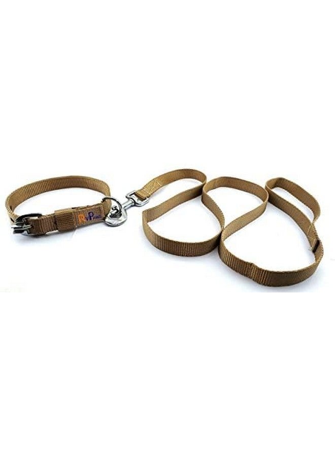 طقم مقود وطوق من النايلون 22 مم، شريط ناعم قابل للتعديل للكلاب مقاس 0.75 بوصة، طقم طوق ومقود مثالي للكلاب الصغيرة والمتوسطة والجراء (بني فاتح) - Image 3