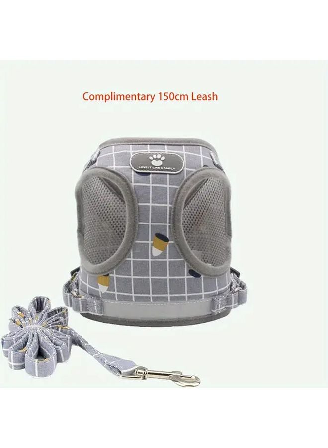 Gray Plaid No Pull Dog Harness And Leash Set For Small Medium Dogs - Image 1