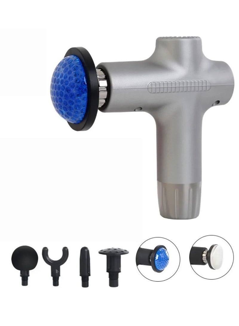 Wireless Massage Gun with 6 Replaceable Heads and 6 Speeds (JY-711) Silver  - Image 1
