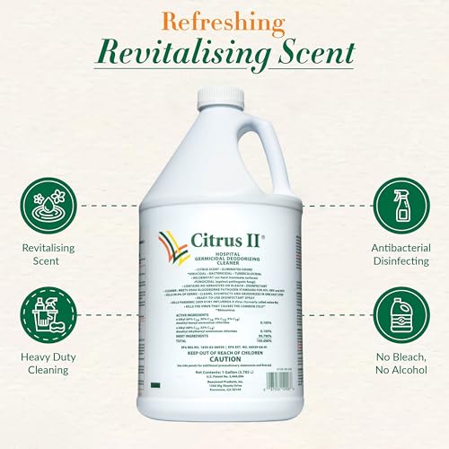 Citrus II منظف معقم مزيل للروائح من سيتروس II - رائحة الحمضيات المنعشة - 1 جالون - إعادة تعبئة - منظف معقم للمنازل والمستشفيات ومناطق المكاتب - Image 3