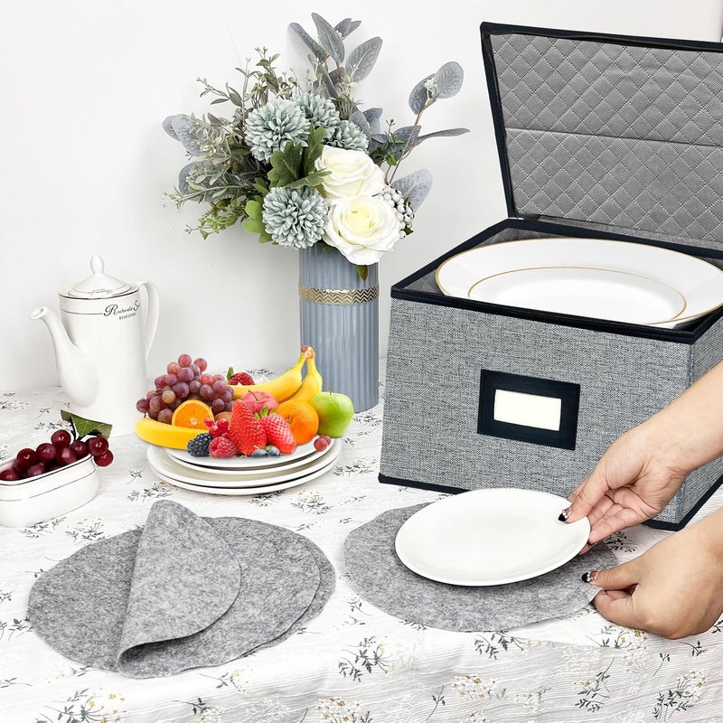 homyfort China Storage Containers  Dinner Plate Storage with Lid Handles Hard Shell Dinnerware Storage Protectors for Moving Bowls Saucer Padded Protective Storage 12x12 2 Pack - Image 2