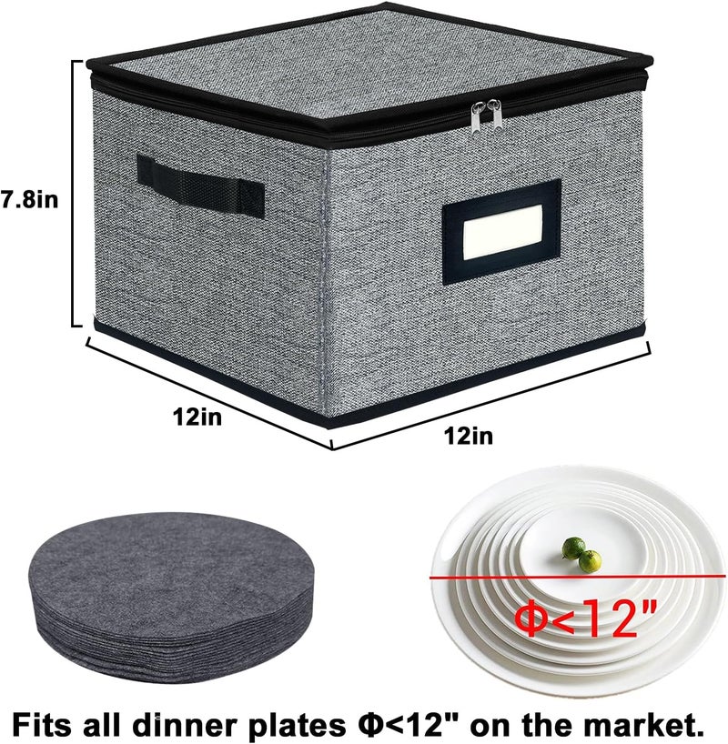homyfort China Storage Containers  Dinner Plate Storage with Lid Handles Hard Shell Dinnerware Storage Protectors for Moving Bowls Saucer Padded Protective Storage 12x12 2 Pack - Image 3