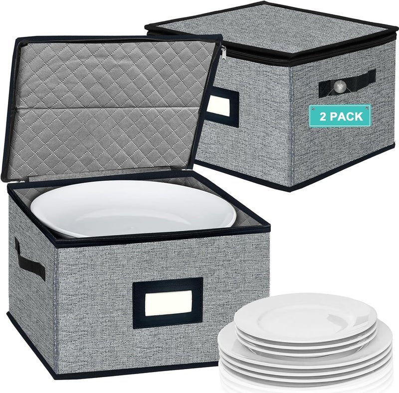 homyfort China Storage Containers  Dinner Plate Storage with Lid Handles Hard Shell Dinnerware Storage Protectors for Moving Bowls Saucer Padded Protective Storage 12x12 2 Pack - Image 1