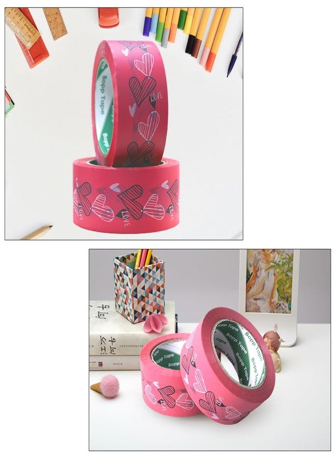 Arvakr Designer Cute Packing Tape, Colorful Matte Printing Shipping Tape, Carton Decorative Tape for Sealing Boxes, 2" x 110 yd, Love - Pink - Image 2