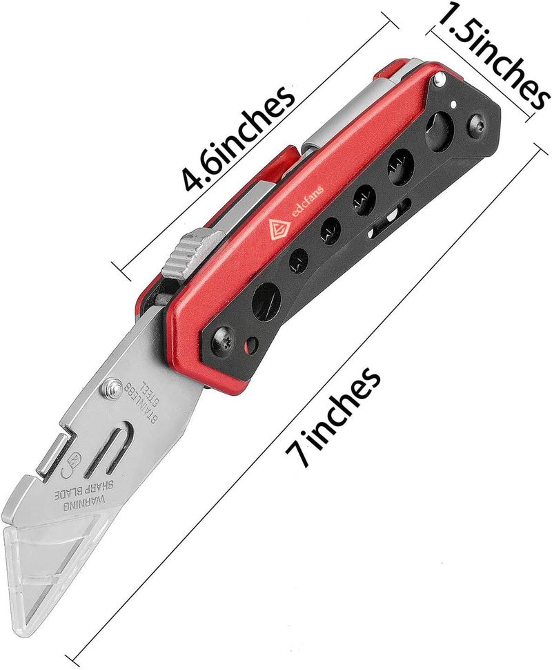 edcfans Folding Pocket Utility Knife Heavy Duty Box Cutter with Flat Head and Phillips Screwdriver, Saw, Fruit Knife, Belt Clip, Quick Change Blades Lock Back Design(10 Blades) - Image 2