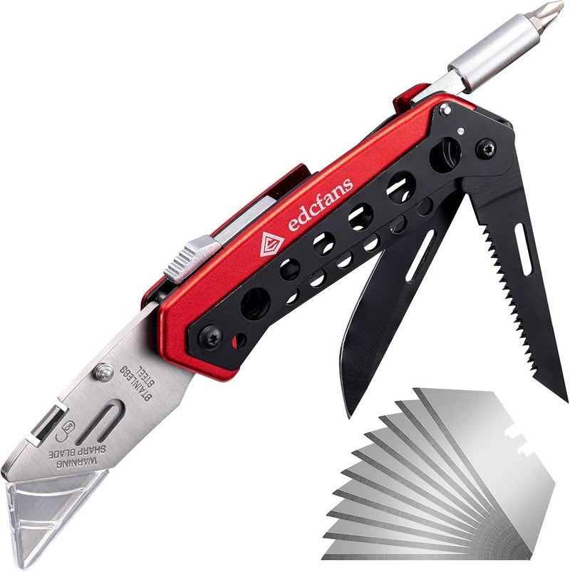edcfans Folding Pocket Utility Knife Heavy Duty Box Cutter with Flat Head and Phillips Screwdriver, Saw, Fruit Knife, Belt Clip, Quick Change Blades Lock Back Design(10 Blades) - Image 1