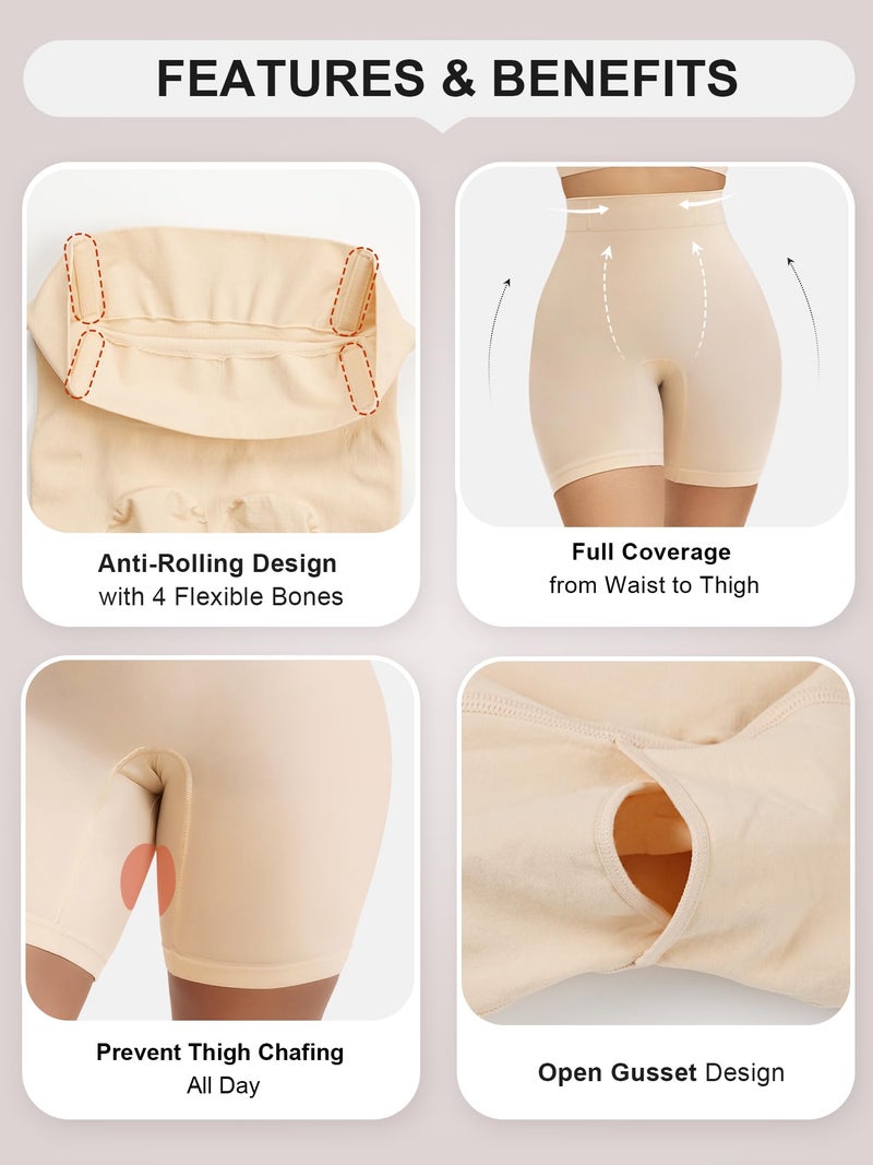 SHAPERX Tummy Control Underwear for Women â€“ Mid-Waisted Seamless Shapewear Shorts Anti-Rolling Body Shaper Under Dresses,SZ5810-Beige-S/M - Image 4