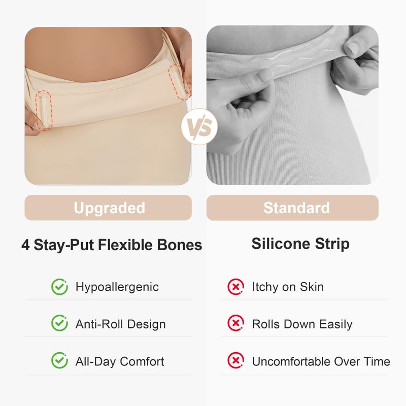 SHAPERX Tummy Control Underwear for Women â€“ Mid-Waisted Seamless Shapewear Shorts Anti-Rolling Body Shaper Under Dresses,SZ5810-Beige-S/M - Image 5