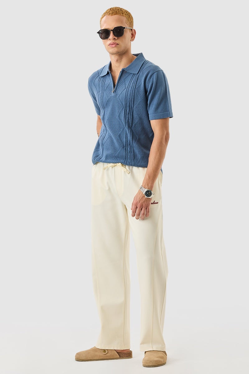 SNITCH Blue Textured Slim Fit Polo T-Shirt - Image 3