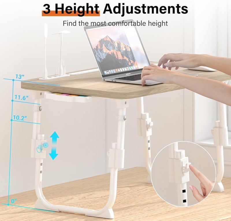 DECOSIS Lap Desk for Bed, Adjustable Laptop Desk with USB Charging Port, Storage Drawer & Bookshelf — Foldable Bed Desk for WFH & Students, 23.6" Desktop Fits 18" Laptop, Non-Slip, Glacier - Image 2