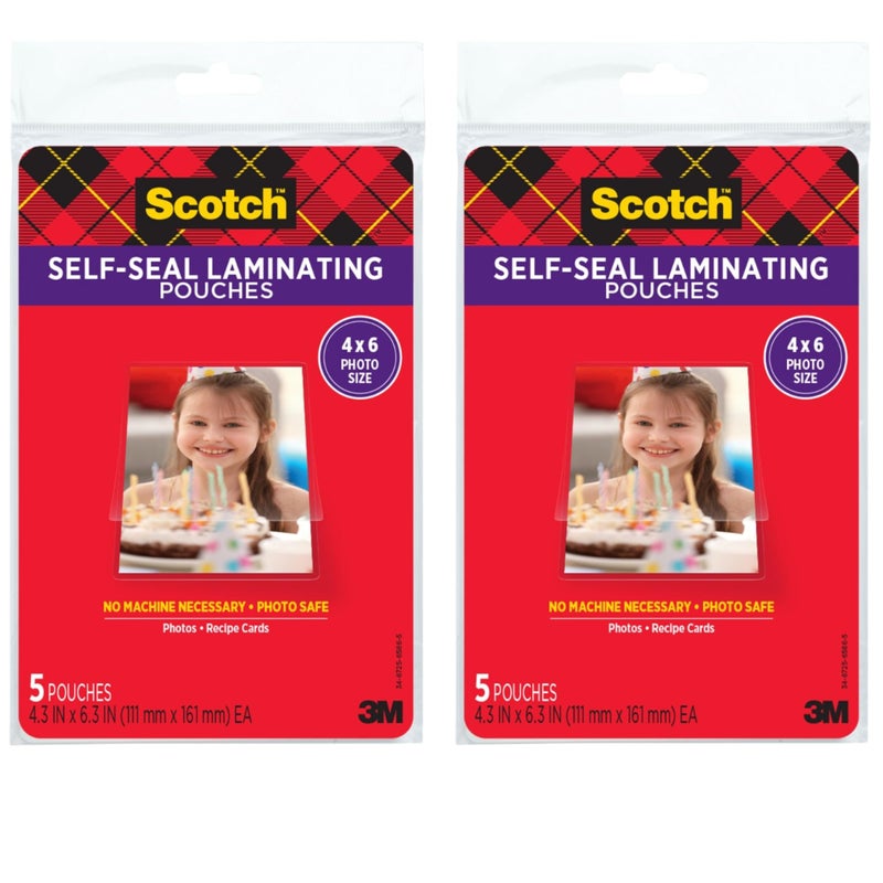 Scotch Self-Sealing Laminating Pouches, Photo Size (4-3/8" x 6-3/8"), Glossy, 10-Pack (2 Packs of 5) - Image 1