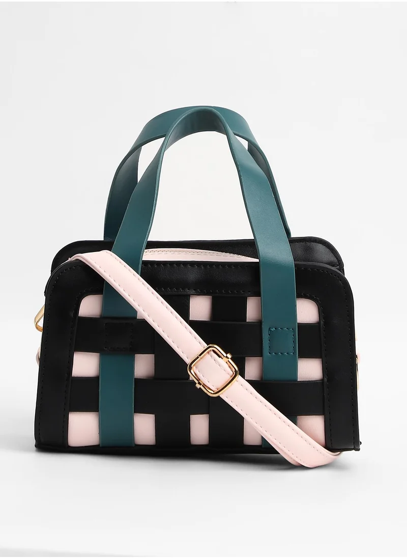Haute Sauce Colour block Zip Lock Regular Vegan Leather Hand Bag For Women