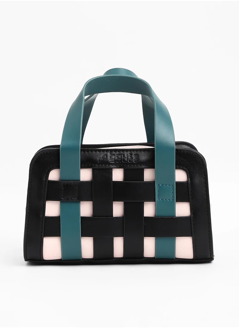 Haute Sauce Colour block Zip Lock Regular Vegan Leather Hand Bag For Women