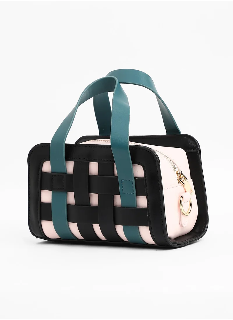 Haute Sauce Colour block Zip Lock Regular Vegan Leather Hand Bag For Women