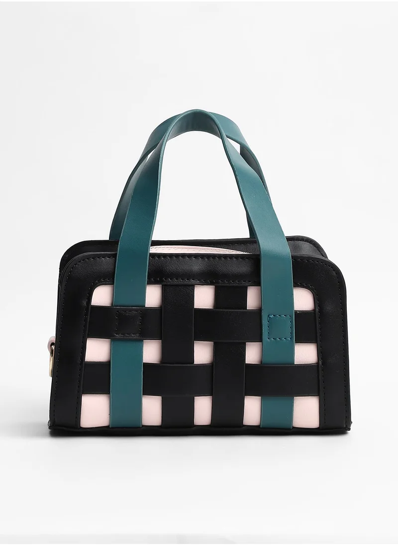 Haute Sauce Colour block Zip Lock Regular Vegan Leather Hand Bag For Women