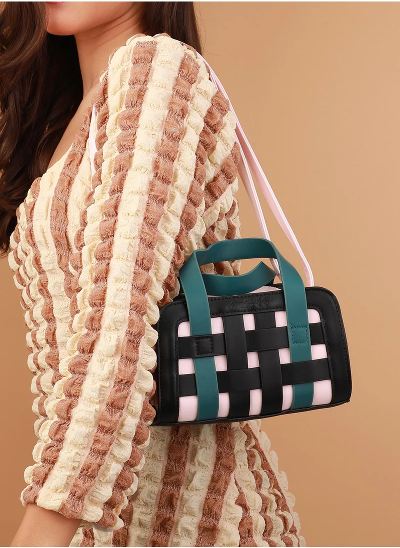 Haute Sauce Colour block Zip Lock Regular Vegan Leather Hand Bag For Women