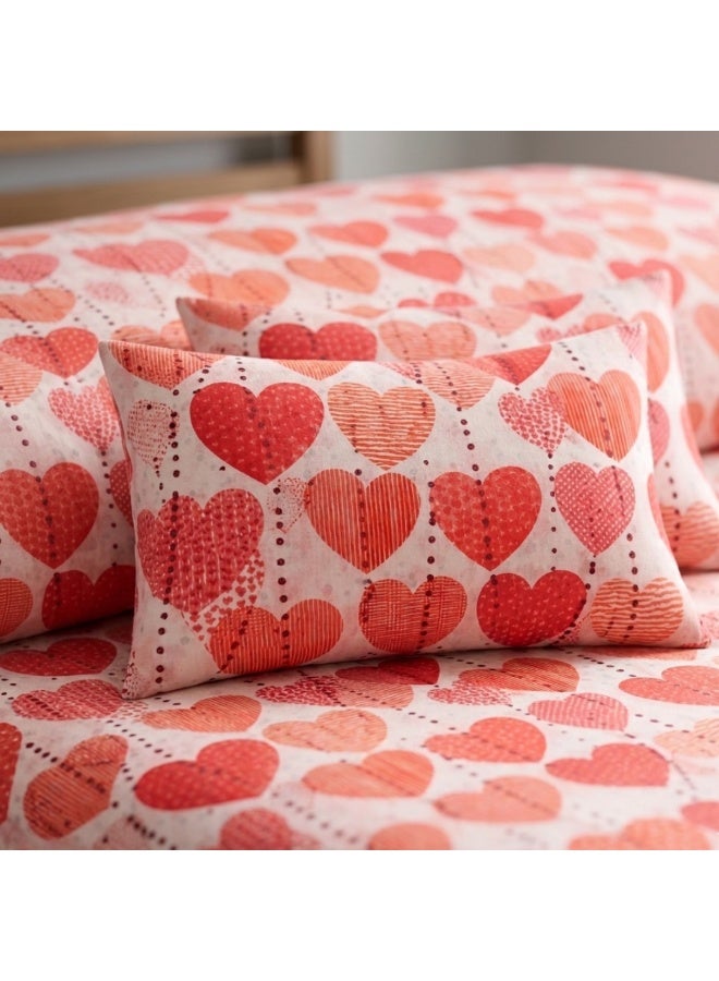VELMORE Double Size Polycotton Bedsheet Set (3 Pieces) – Soft & Breathable Love Heart Design, 220x240 cm with 2 Pillow Cases (50x70 cm), Wrinkle Resistant, All-Season Comfort - Image 2