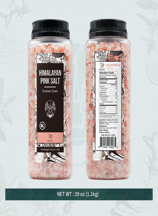 Soeos Himalayan Salt, Coarse Grain, 39Oz (2.4 Pound), Non-GMO Himalayan Pink Salt, Kosher Salt, Sea Salt for Grinder Refill - Image 3