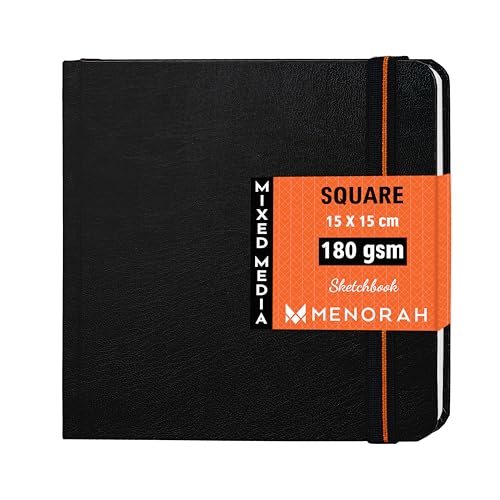 MENORAH Paper - Sketch Book for Artist - Square - 180 GSM - Square Sketchbook for Drawing, Watercolor - Hard Bound - 100 Pages/50 Sheets - (15.0 x 15.0 cm)-(Black) - Image 1