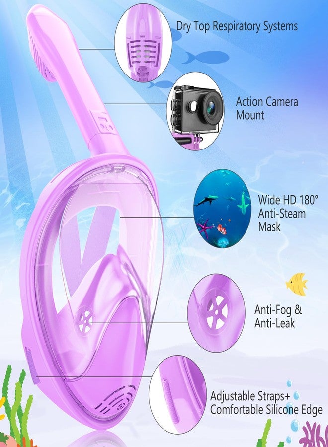 Hydiview Kids Snorkel Mask Full Face, Snorkeling Gear for Kids 2-14 with Camera Mount, 180 Degree Panoramic View Snorkeling Set Anti-Fog Anti-Leak (Blue+Purple) - Image 2