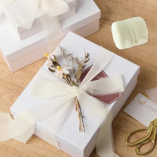 HASTHIP® 3 Rolls Chiffon Ribbon Fringe 1.5" x 7Yd Per Roll Silk Ribbons Set for DIY Craft, Wedding, Party, Decoration, Bridal Bouquets, Gifts Wrapping, Beige Color - Image 5