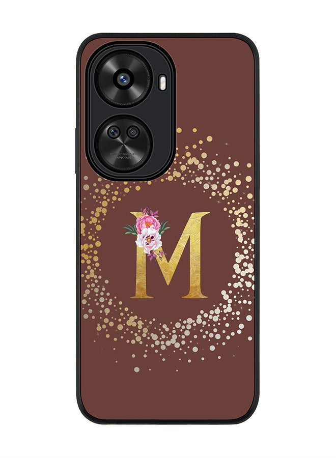 Stylizedd Rugged Black edge case for Huawei nova 12 SE / Huawei nova 11 SE 4G,Slim fit Cover Custom Monogram Initial Letter Floral Pattern Alphabet - M (Brown) - Image 1