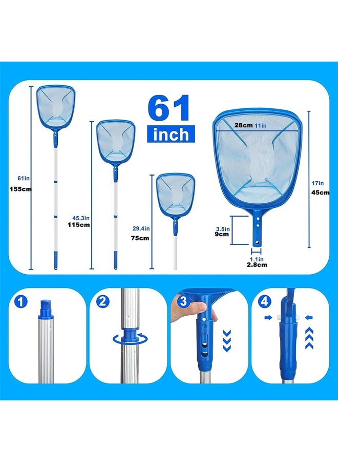 DUNISO Pool Skimmer Net, Pool Leaf Collector Net, Pool Cleaning Net With Telescopic Aluminum Pole - Deep Ultra-Fine Mesh Basket For Removing Fine Debris, Pool Cleaning Tool For Removing Leaves And Debris - Image 3