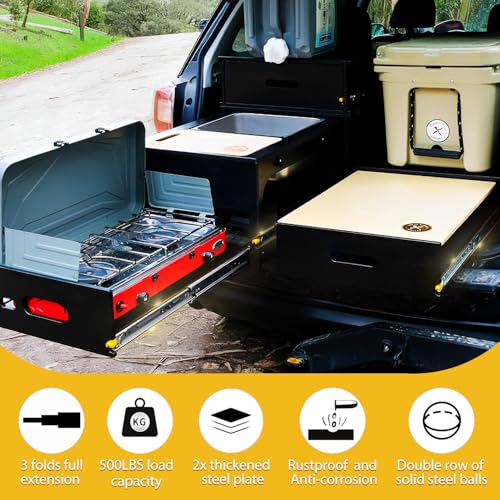 YENUO Heavy Duty Drawer Slides with Lock 12 14 16 18 20 22 24 26 28 30 32 34 36 38 40 44 48 52 56 60 Inch Full Extension Side Mount Ball Bearing Locking Rails Track Glides Runners Load 500 Lbs 1 Pair - Image 4