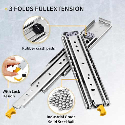 YENUO Heavy Duty Drawer Slides with Lock 12 14 16 18 20 22 24 26 28 30 32 34 36 38 40 44 48 52 56 60 Inch Full Extension Side Mount Ball Bearing Locking Rails Track Glides Runners Load 500 Lbs 1 Pair - Image 5