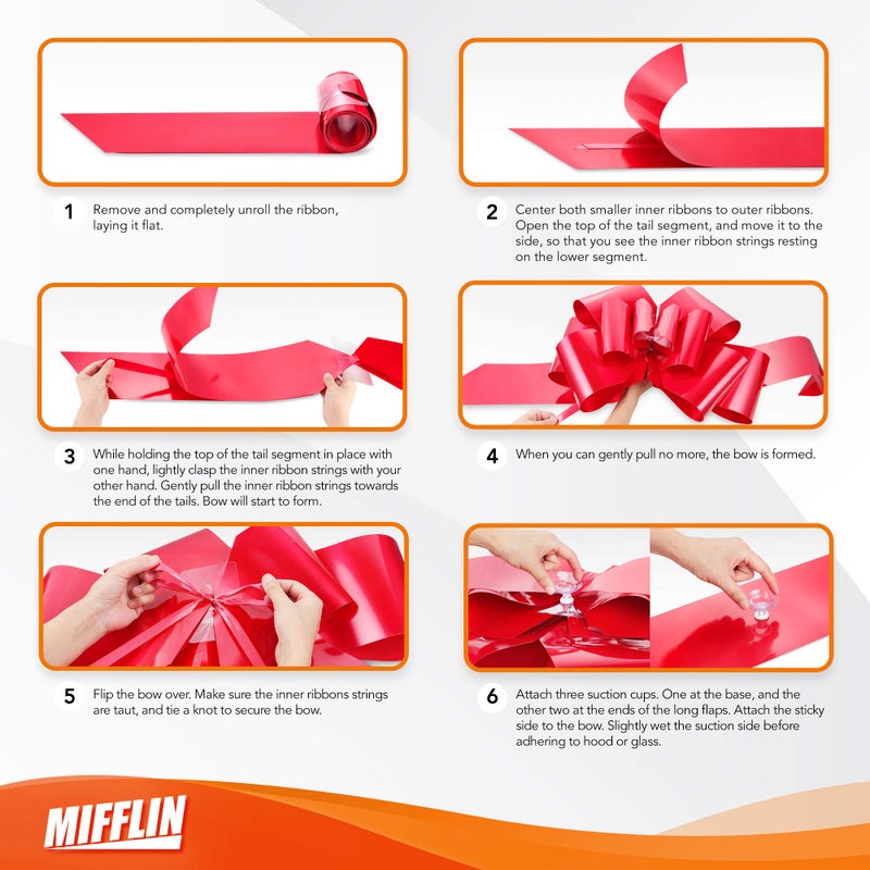 MIFFLIN قوس سيارة ميفلين-أمريكا الكبير (أحمر غير لامع، 30 بوصة) قوس هدية، قوس عملاق للسيارة، قوس عيد ميلاد، قوس سيارة ضخم، قوس أحمر كبير، قوس عيد الميلاد، تغليف هدايا، قوس هدية كبير لتزيين السيارة مع 2 أكواب شفط - Image 4