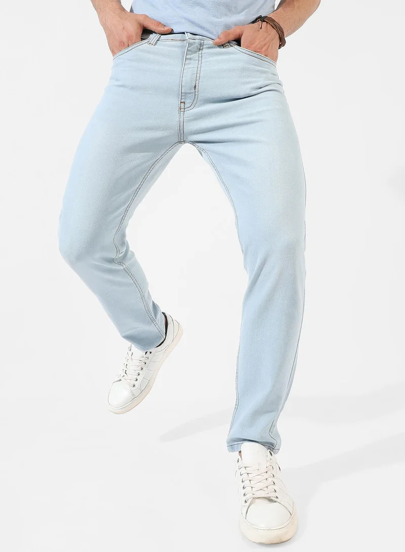 Campus Sutra Men's Classic Light Blue Light Blue-Washed Regular Fit Denim Jeans