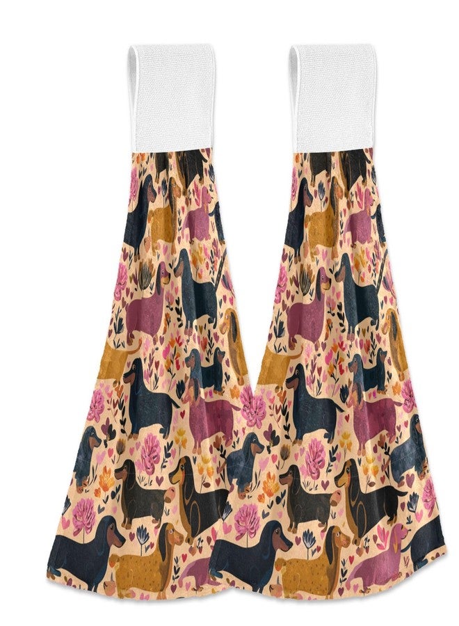 Boccsty Dog Leopard Skin Hanging Kitchen Towels 2 Pieces Dachshunds Puppy Absorbent Hand Towel Loop Dish Cloth Tie Towels Tea Bar Towels for Bathroom Farmhouse Housewarming Tabletop Home - Image 1