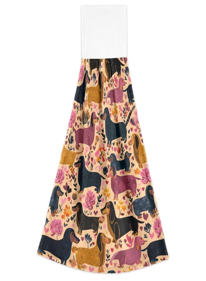 Boccsty Dog Leopard Skin Hanging Kitchen Towels 2 Pieces Dachshunds Puppy Absorbent Hand Towel Loop Dish Cloth Tie Towels Tea Bar Towels for Bathroom Farmhouse Housewarming Tabletop Home - Image 2