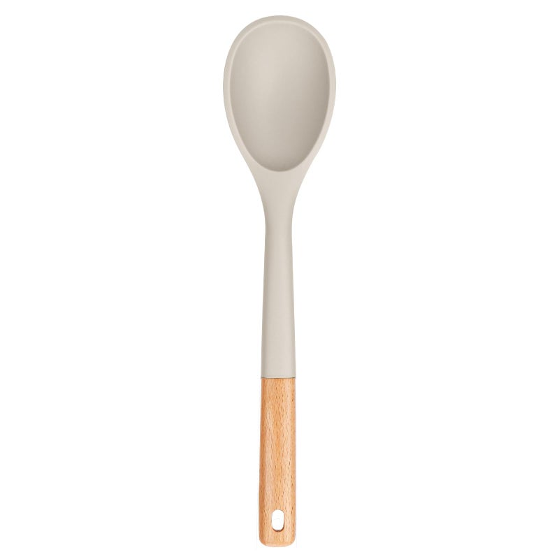 Large Silicone Cooking Spoons Nonstick Solid Wooden Handle Spoon Heat Resistan Silicone Kitchen Spoons for Cooking Serving Basting Mixing 132inch Khaki