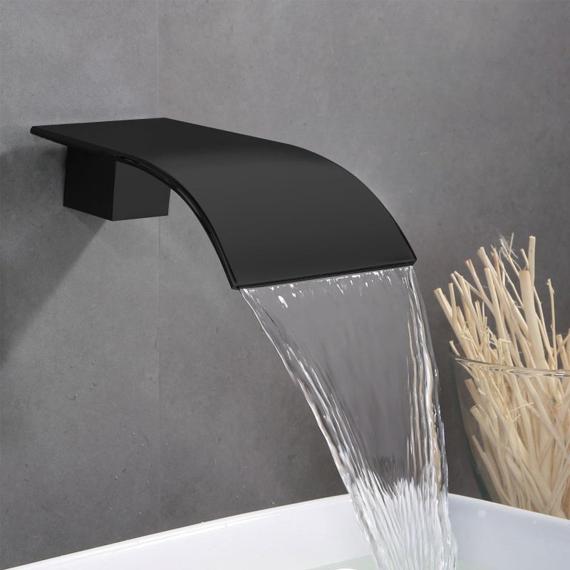AZOS High Flow Waterfall Spout Fixtures Filler Bathroom Waterfall Spout for Bathroom Sink and Tub Shower Wall Mounted Matte Black Wall Mount Tub Faucet